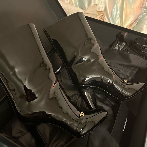 SAINT LAURENT ANKLE BOOTS LALA WOMEN PATENT LEATHER BLACK - Picture 10 of 10